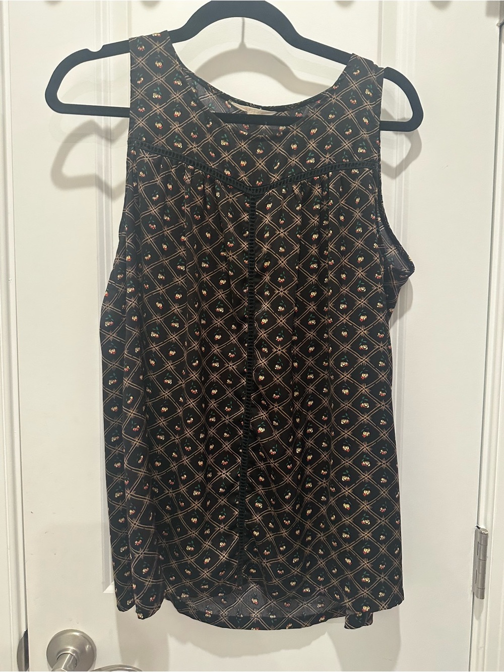 Tulle Black Sleeveless Tank with Tiny Gold and Red Diamond Motif